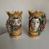 Pair of vases heads di Moro Caltagirone Italian design Sicily
