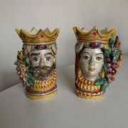 Pair of Moro head vases Caltagirone Italian design Sicily
