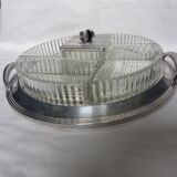 Appetizer tray with cups and Art Deco mirror tray