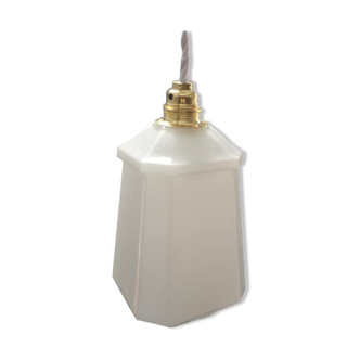 Old tulip lampshade walking suspension in opaline glass art deco 1930