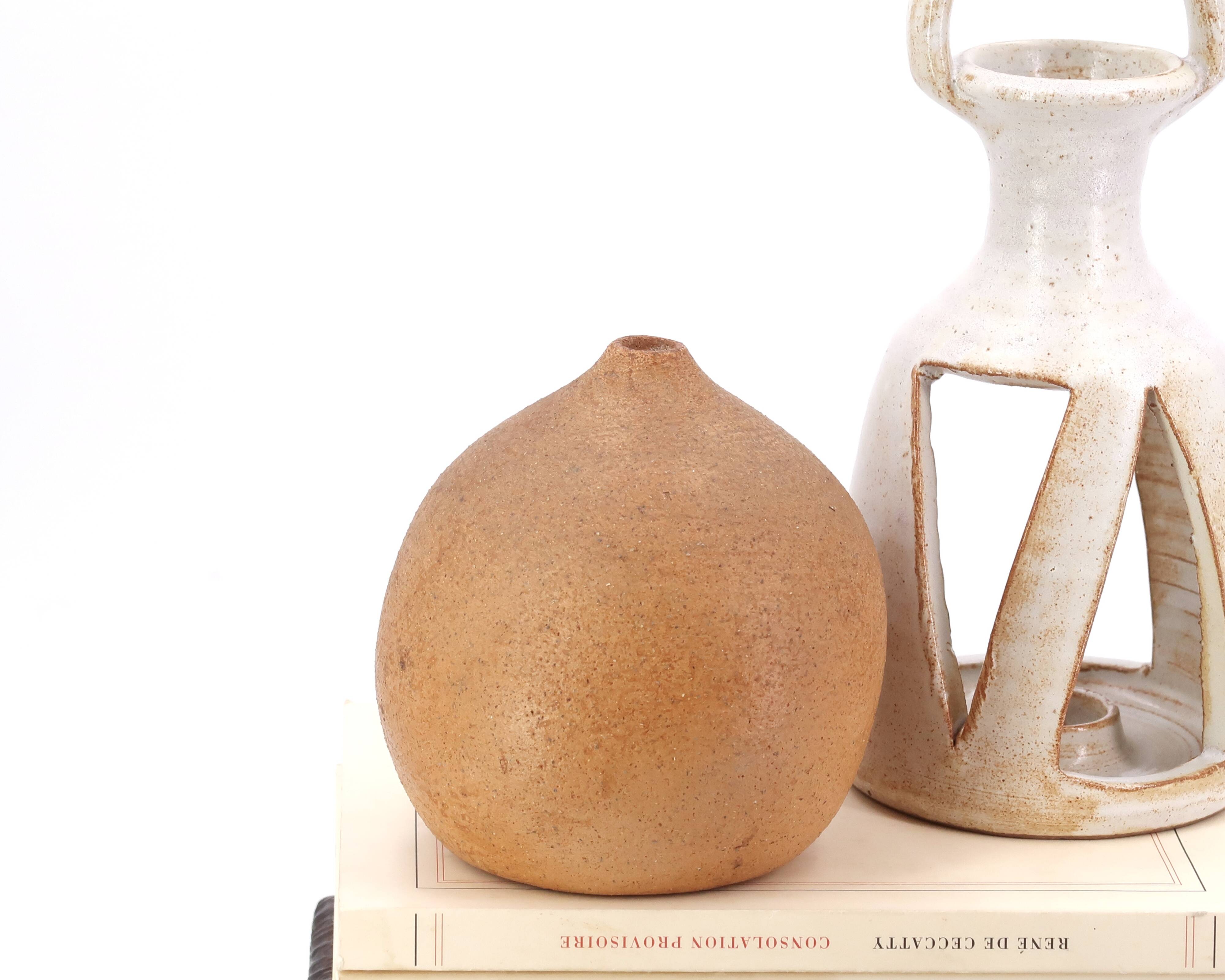 Signed chamotte sandstone ball vase, 1970s