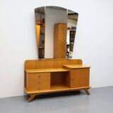 Vintage kaptafel met drieluik spiegel eiken