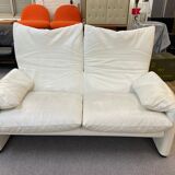 Maralunga 2-seater sofa in white leather by Vico Magistretti for Cassina