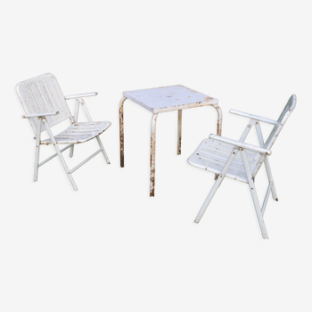 Ensemble salon de jardin en métal 2 chaises, 1 table