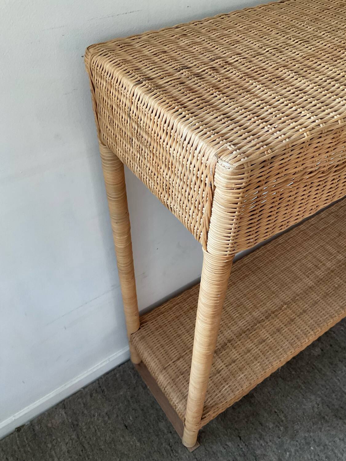 Wood and woven wicker console