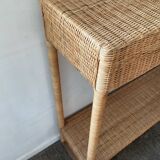 Wood and woven wicker console