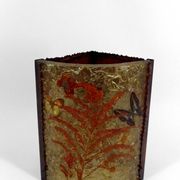 Corner wall light from the potters of Accolay in patinated copper and fractal resin,