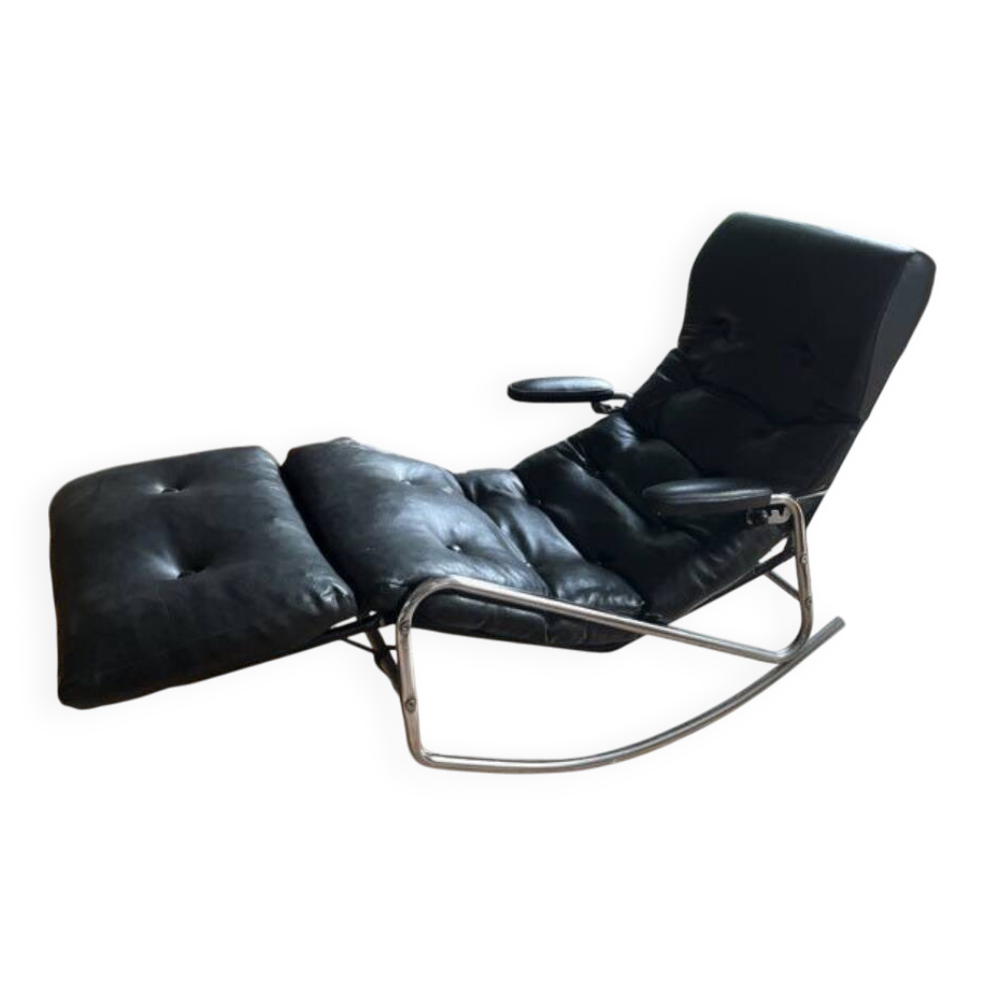 Fauteuil à bascule en cuir noir, Banmüller