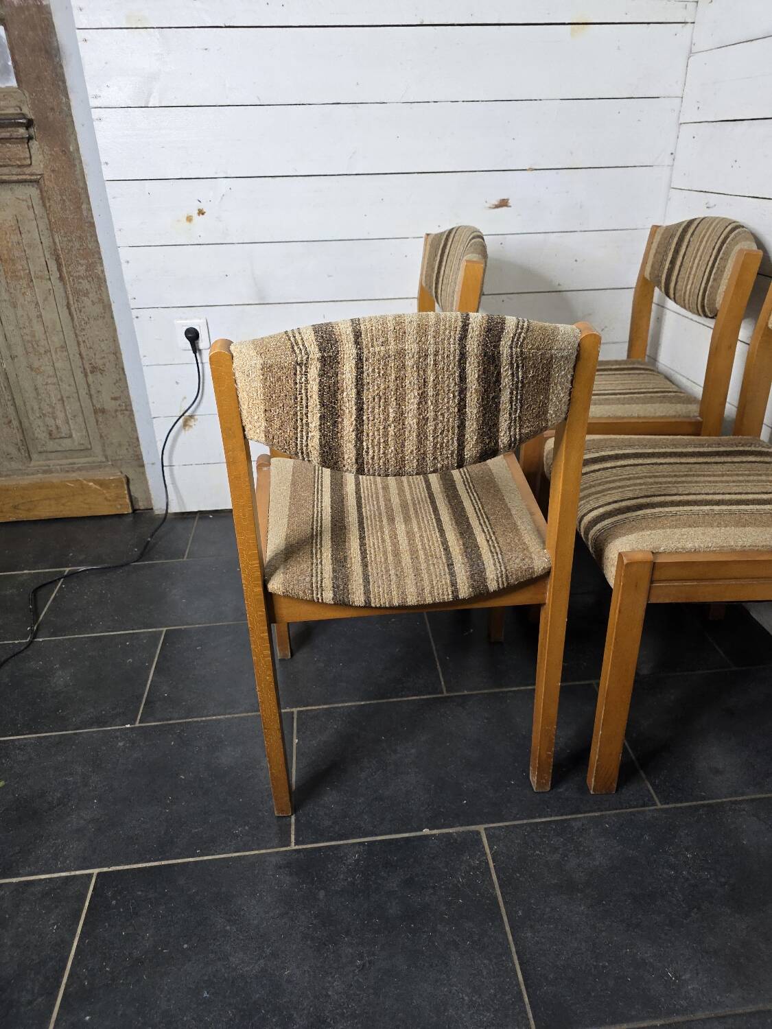 4 vintage self chairs from the 60s with wool seats