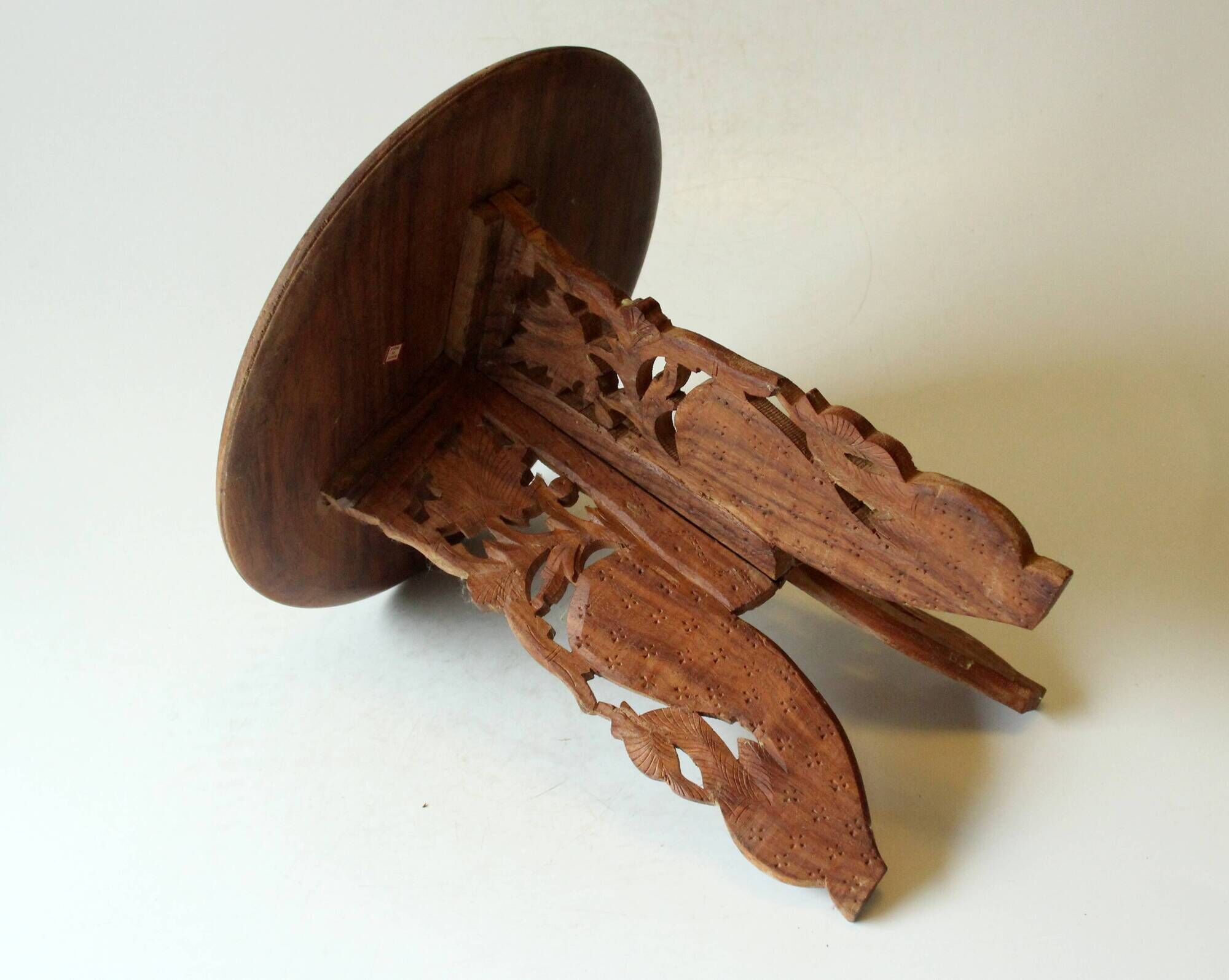 Handmade hand carved wooden plant stand, vintage from the 1970s