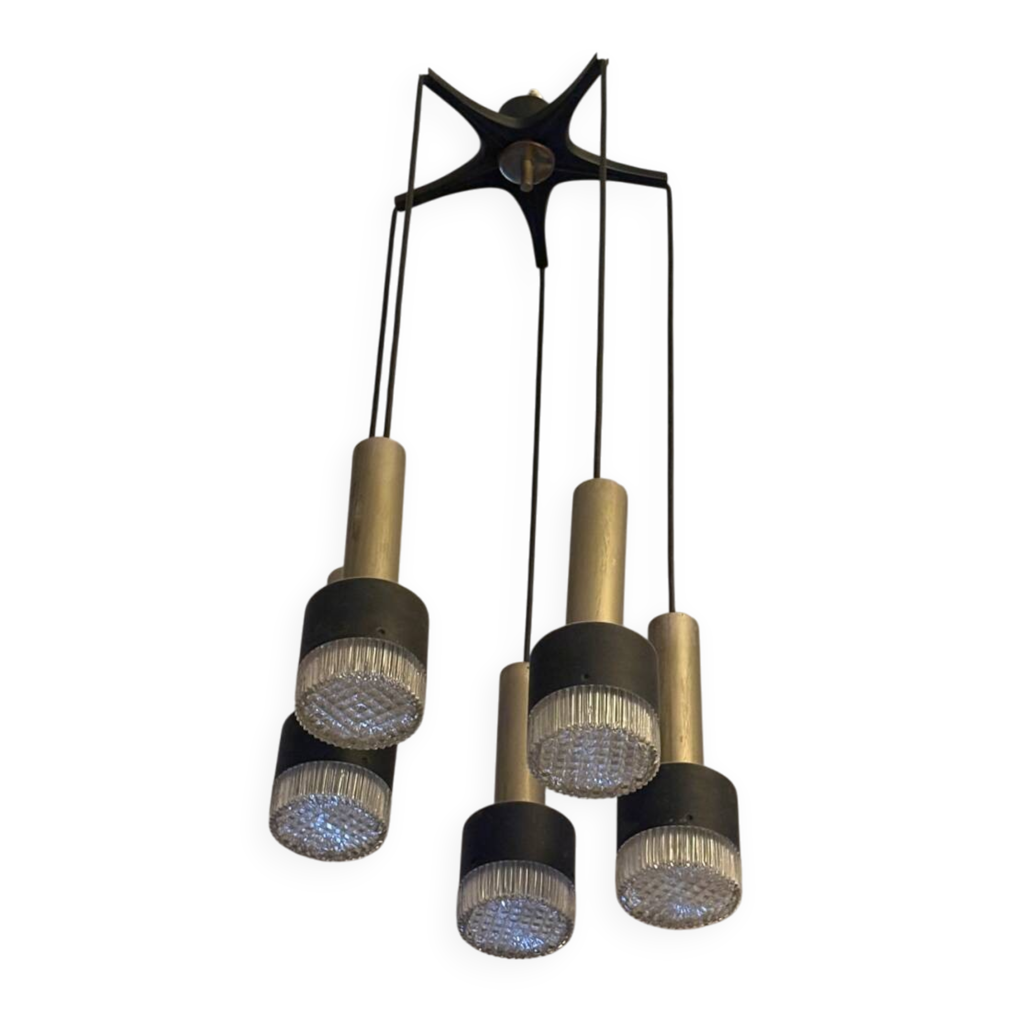 Vintage cascading chandelier from the 60s-70s in black metal and brass