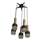 Vintage cascading chandelier from the 60s-70s in black metal and brass