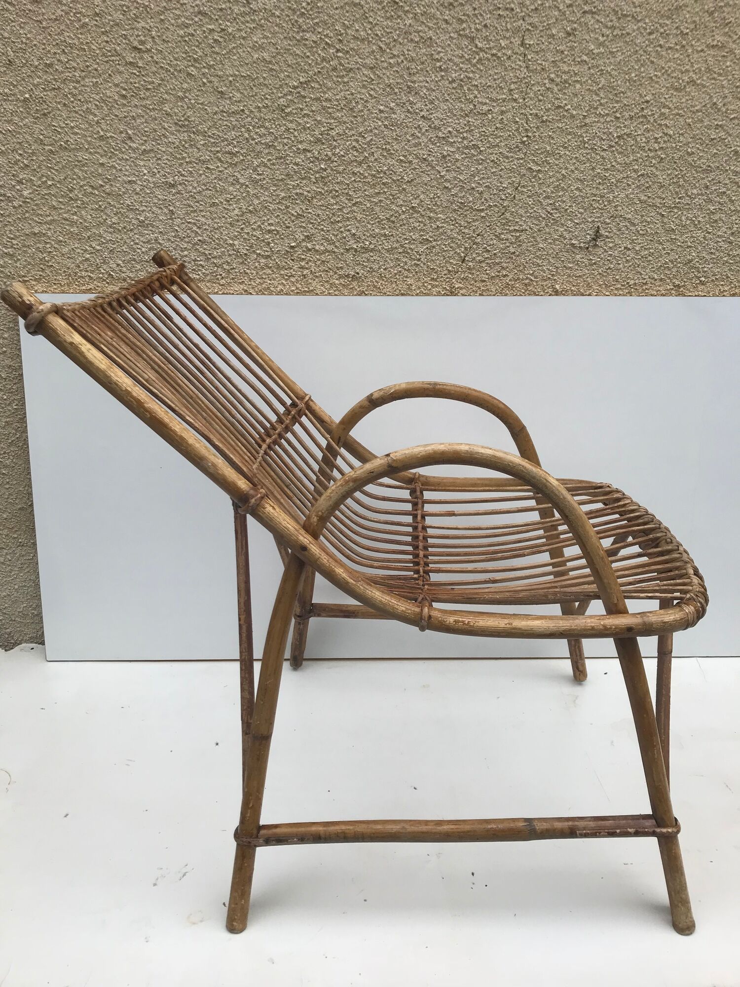 Pair old armchair in rattan curve base years 60 vintage x 2