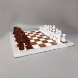 1970s Brown and White Chess Set in Volterra Alabaster Handmade Made in Italy