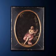 Pair of old paintings on slate, religious subject, 17th century.