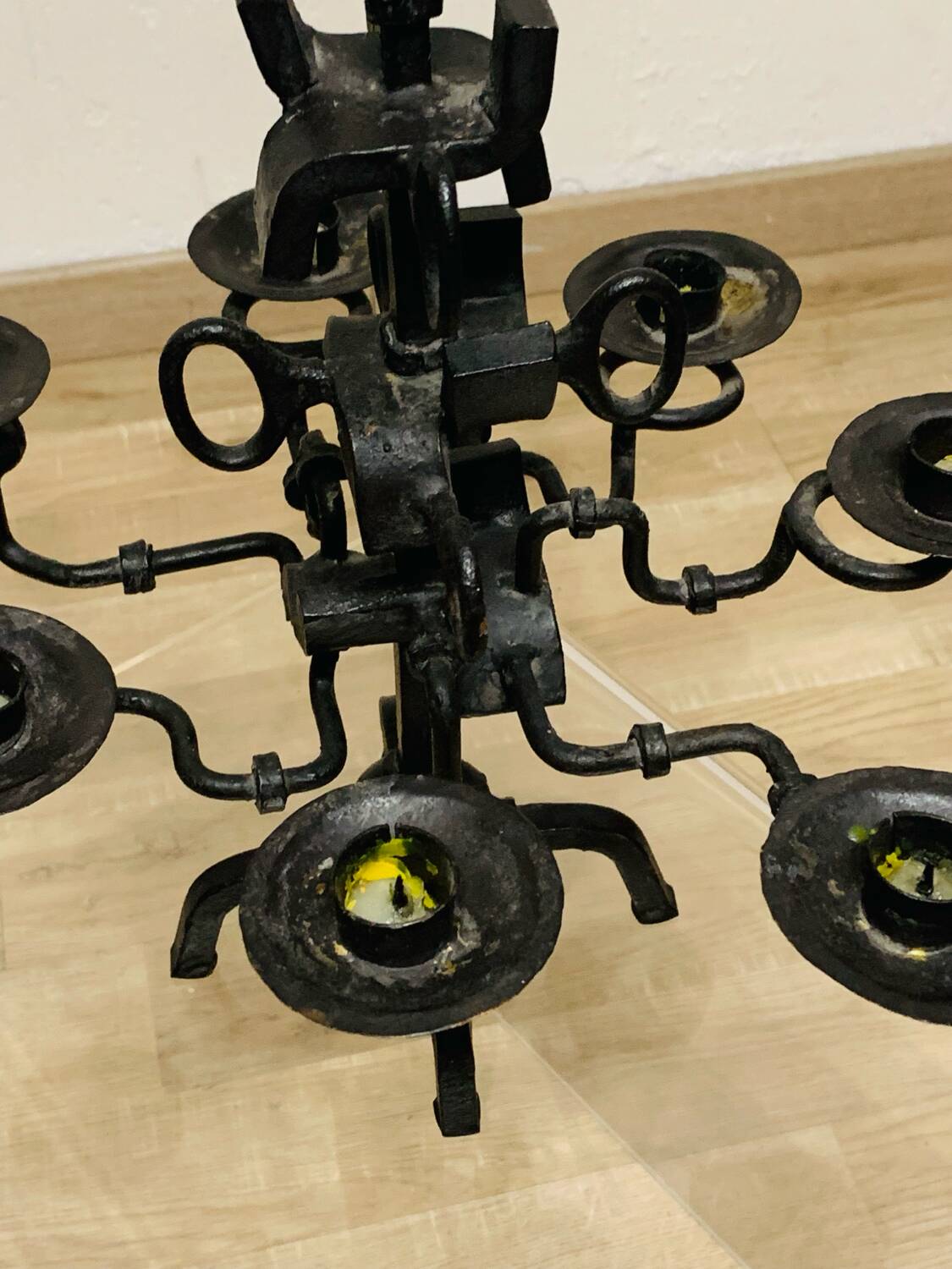 Black brutalist candlestick with 7 lights