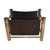 Gold Metal and Fabric Magazine Rack, French Work, Decorative Arts, glass