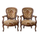 Pair of Louis XV armchairs in wood and floral fabric.