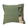 Coussin upcyclé "la porte" vert - 40x40 cm - lin & canevas