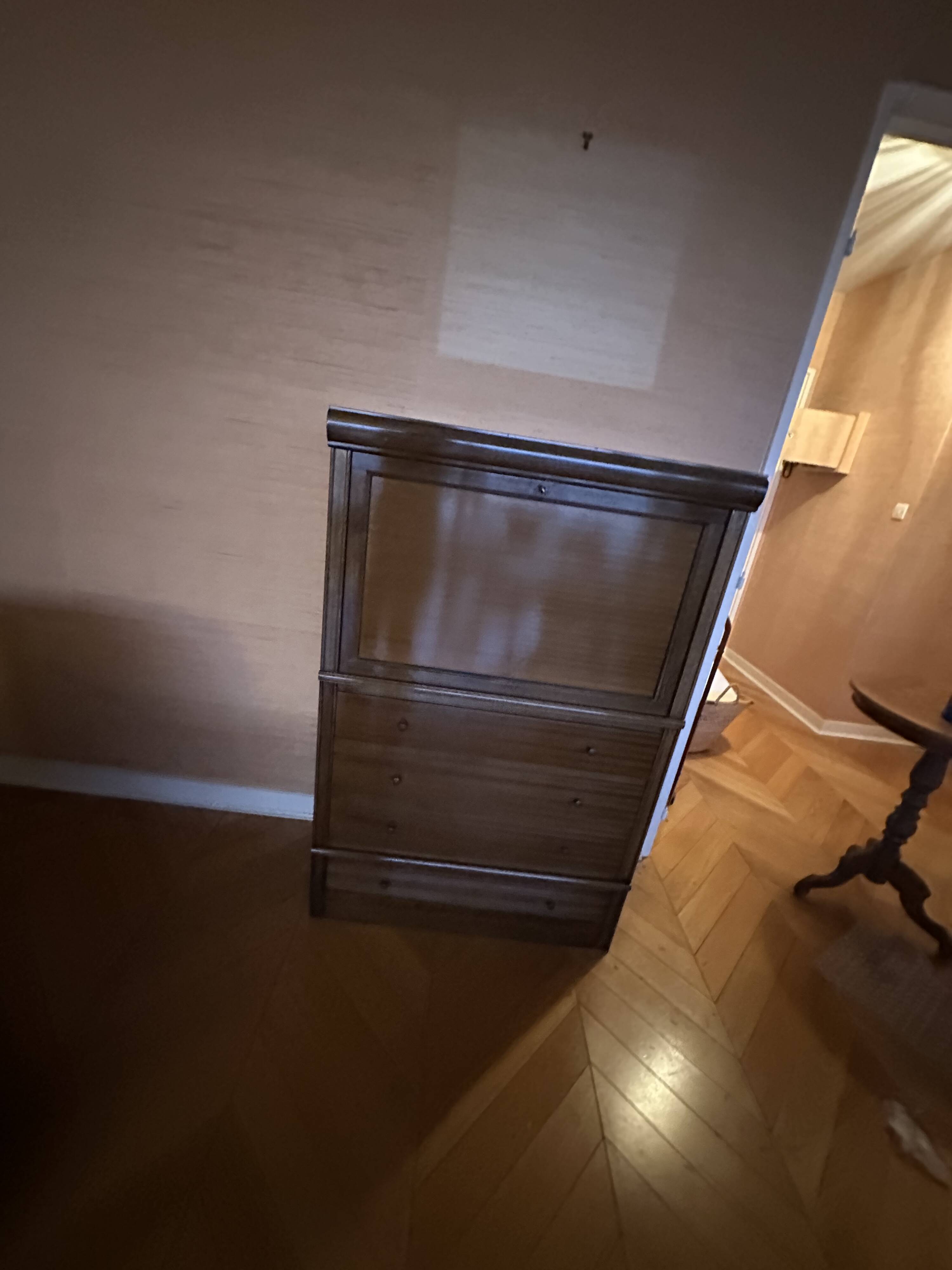 vintage mahogany bar cabinet with front-opening drawers in English style