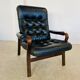 Vintage mid-century Scandinavian black leather lounge chair 1970s