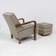 Pair of Art Deco armchairs and two poufs in walnut - 1930-1940