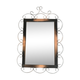 1970s mid-century modern rectangular mirror made of metalwork, Germany