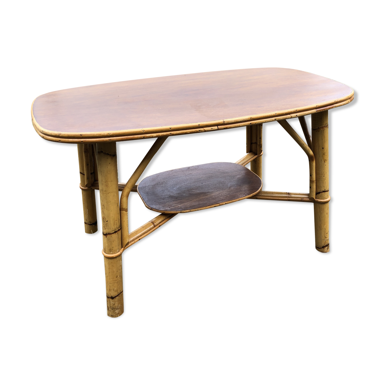 Large coffee table in vintage rattan