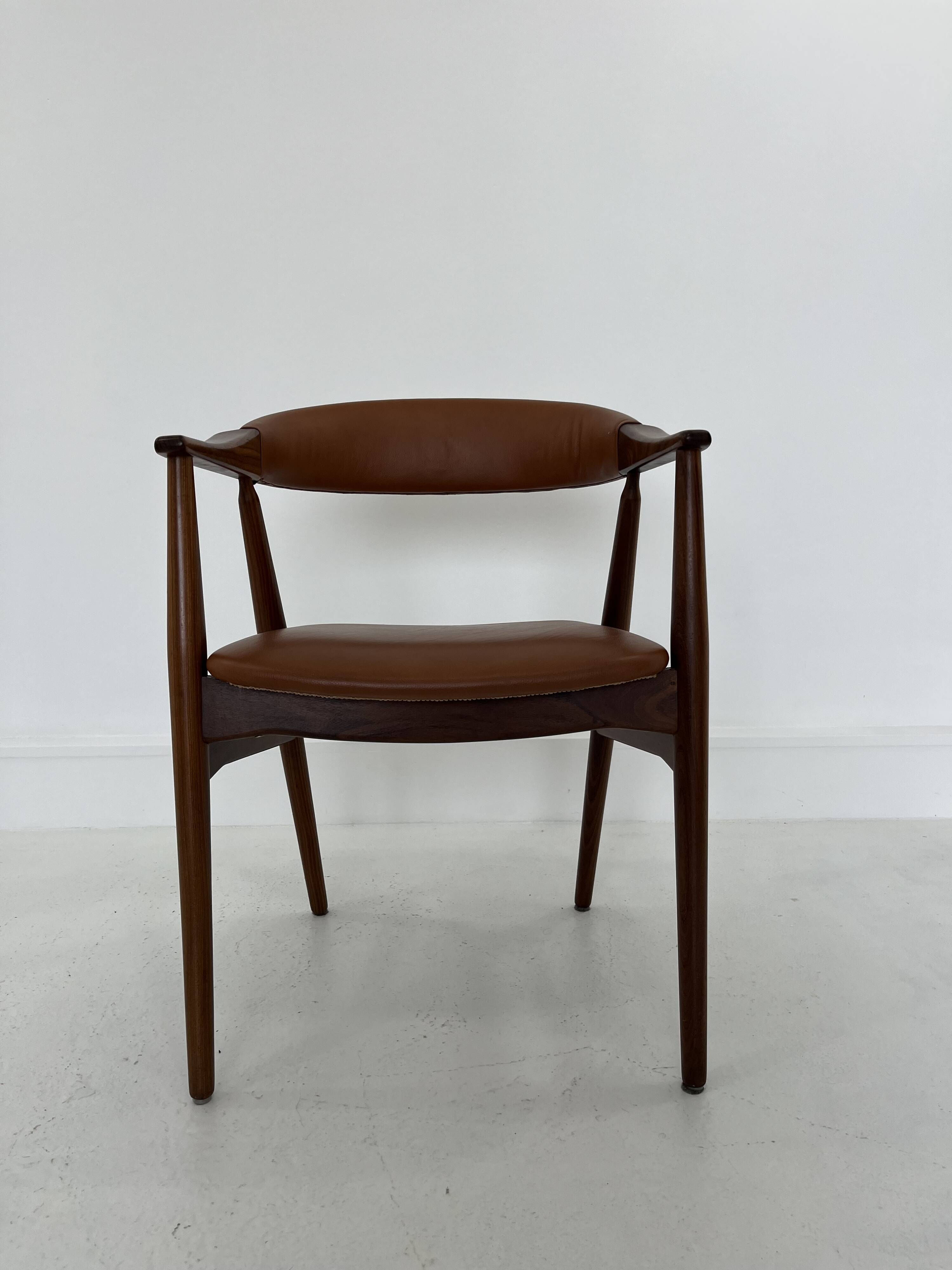 Teak Armchair in Brown Leather by Th. Harlev, 1960s