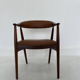 Teak Armchair in Brown Leather by Th. Harlev, 1960s