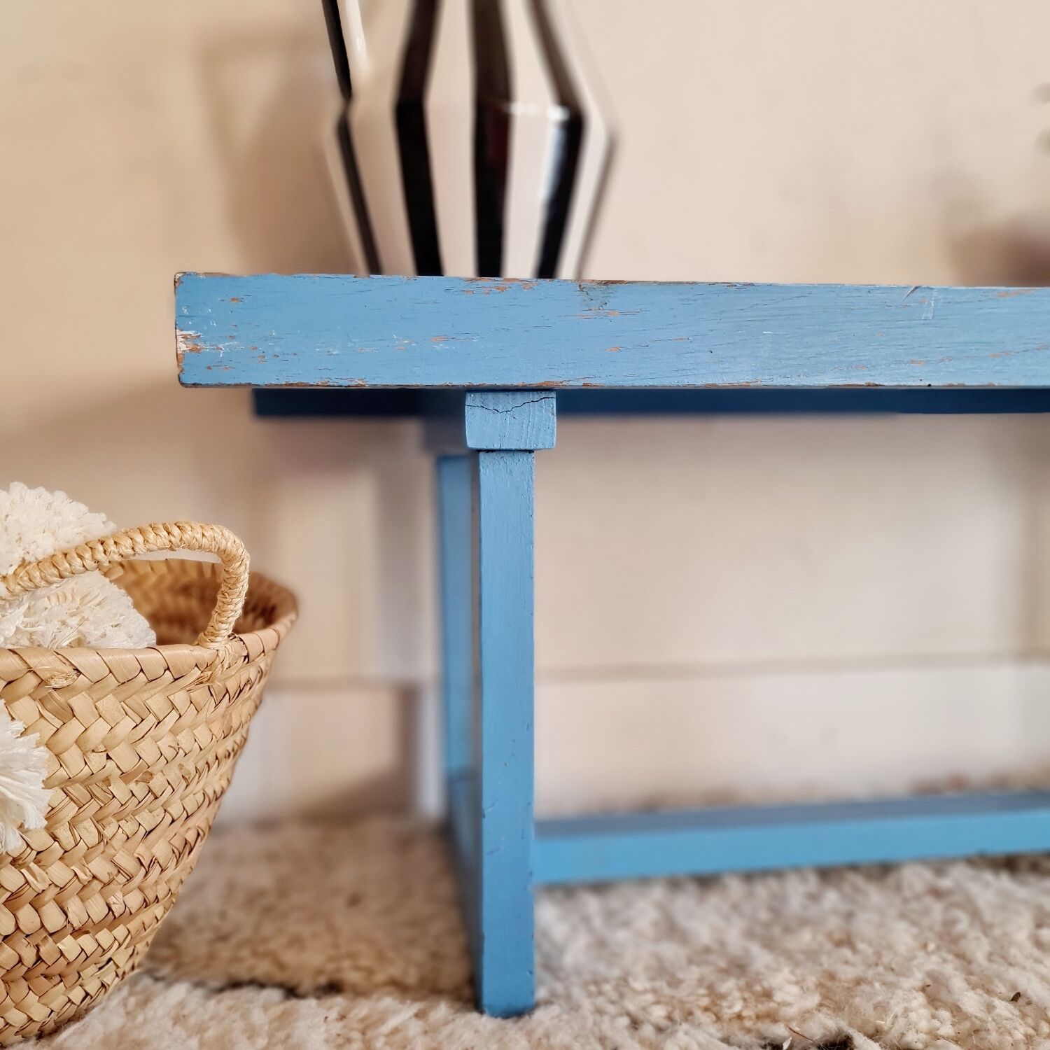Old bench with blue slats