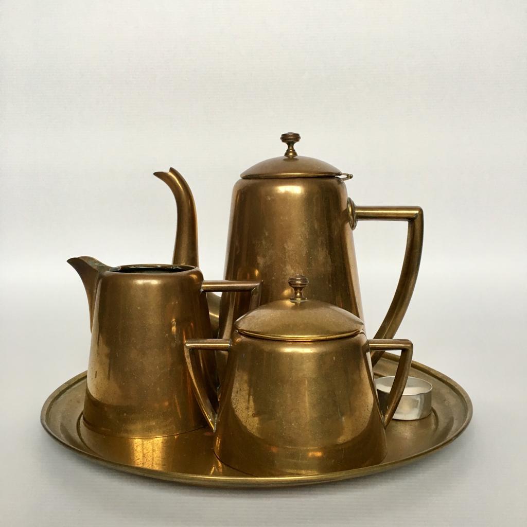 Art Deco German Brass Coffee Set from Hogri, 4 Pieces