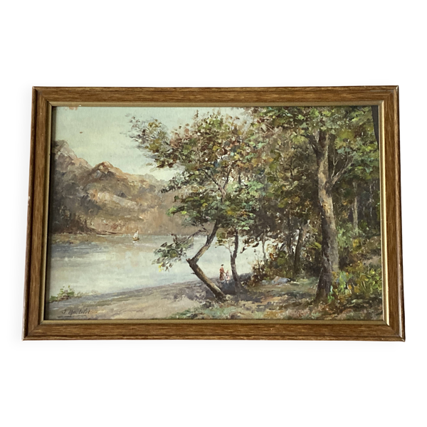 Tableau - Scène animée le lac du Bourget - Chatillon - Post impressionisme