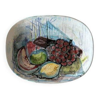 Large ceramic bowl decorated – fruit & abstract patterns