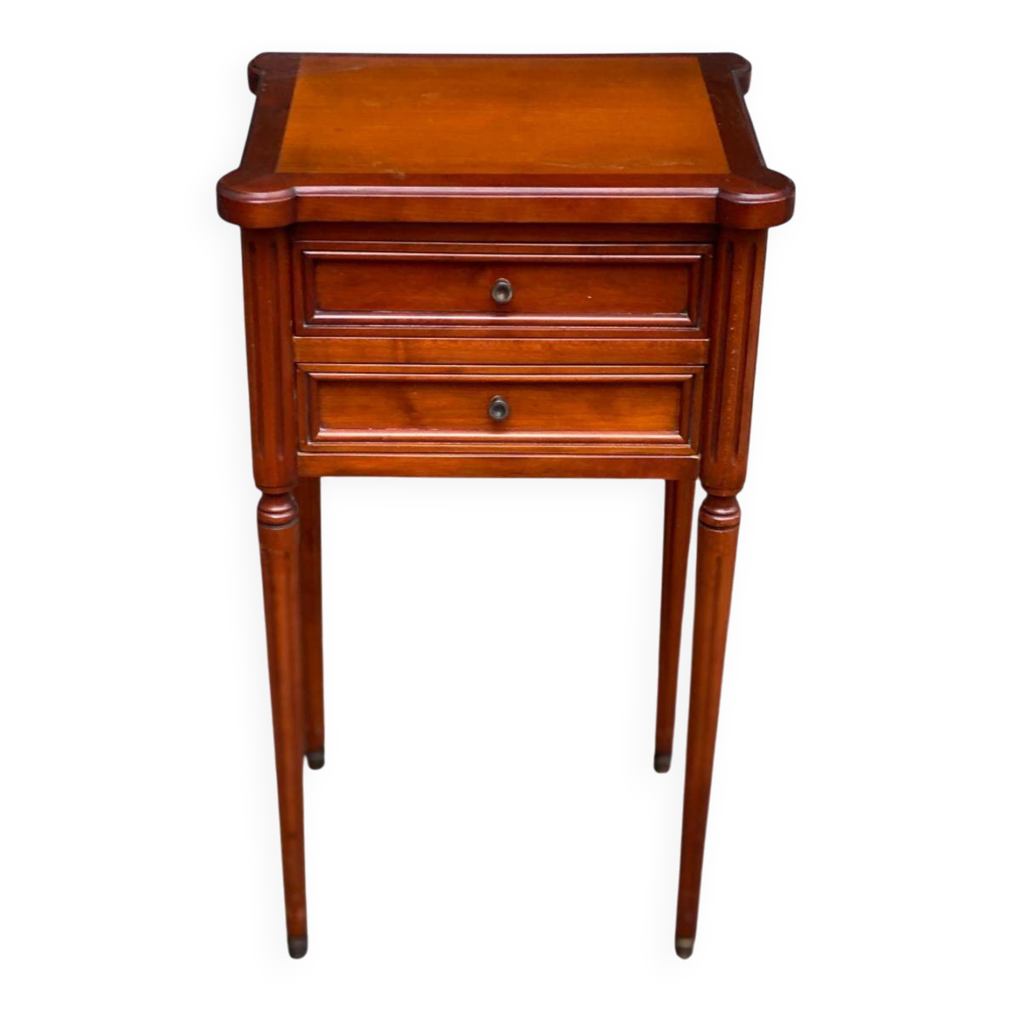 Table d'appoint chevet Style Louis XVI en merisier massif à cannelures 1960