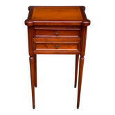 Louis XVI style bedside table in solid cherry wood with fluting, 1960.