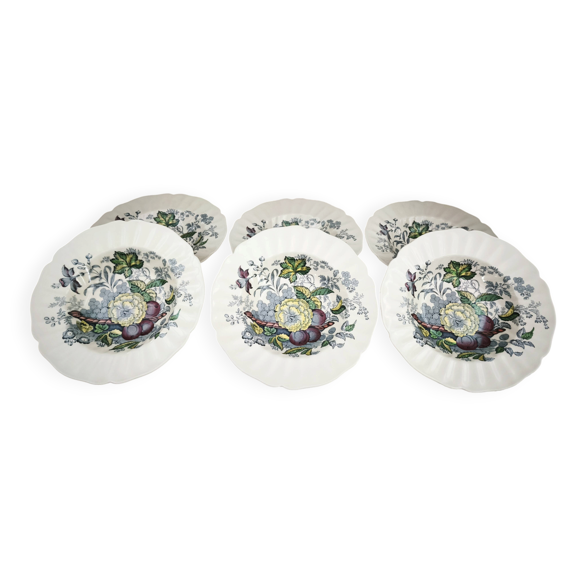 Set of 6 Royal Doulton deep plates in the Kirkwood pattern.