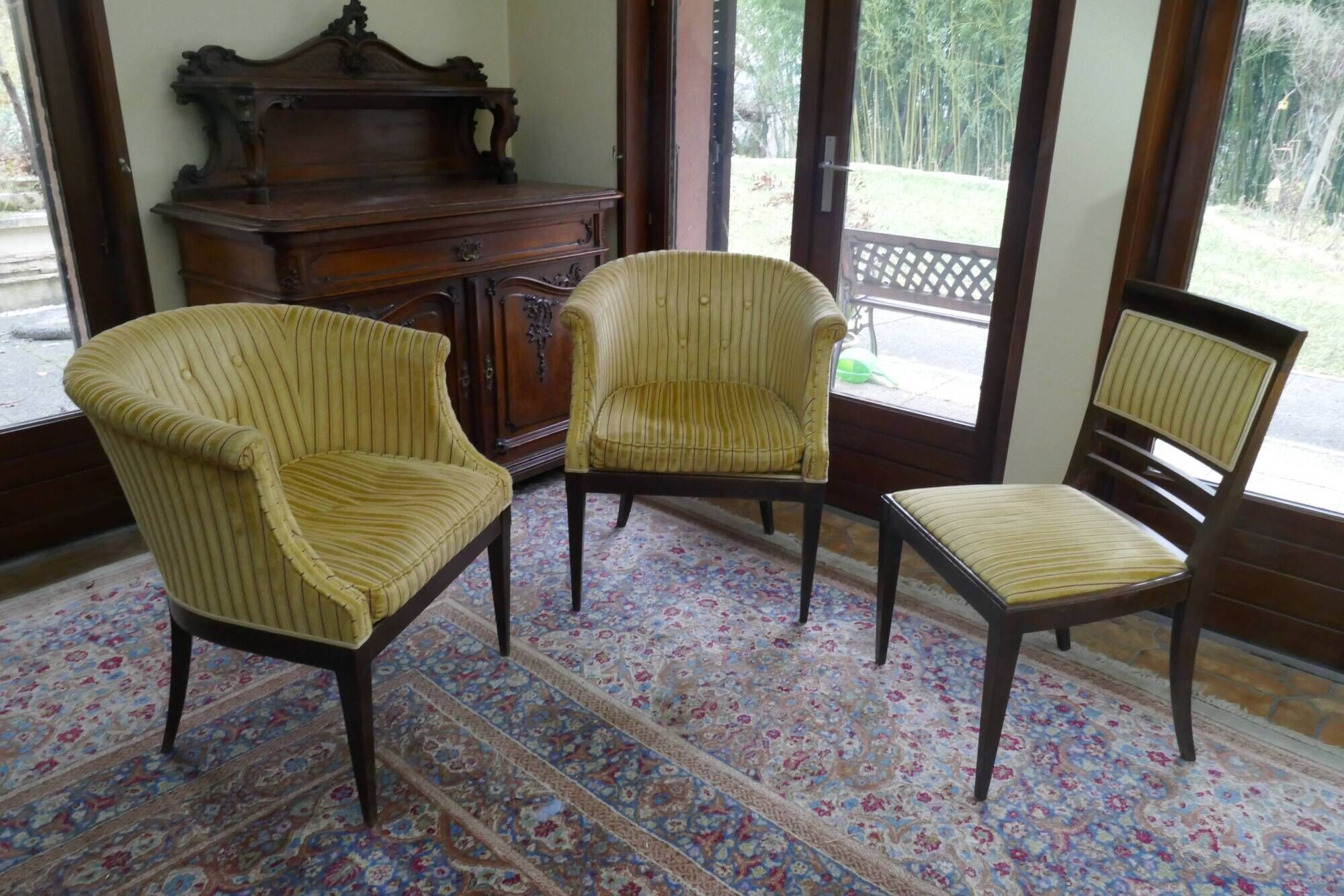 Art Deco set – 2 cabriolet armchairs and 1 matching chair, 1930s