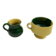 Enameled ceramic bowl and milk jug, two-tone yellow and green, vintage 1950