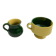 Enameled ceramic bowl and milk jug, two-tone yellow and green, vintage 1950