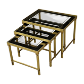 Tables gigognes laiton métal doré et verre miroir années 70
