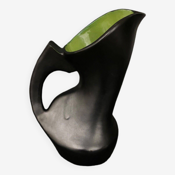 Black ceramic pitcher glazed by Robert Dupanier mid-twentieth century