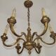 French Art Nouveau Bronze 6 Light Chandelier with Scroll Arms and Leaf Details 5583