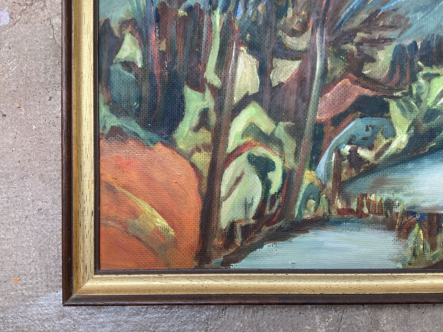 Landscape oil on wood framed vintage