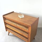 Commode vintage en rotin avec pieds compas