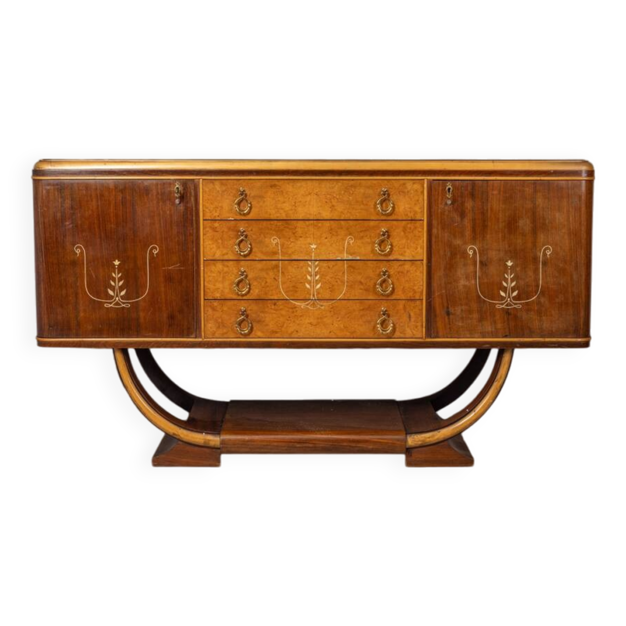 SIDEBOARD VINTAGE 30'S SIDEBOARD IN WOOD AND GLASS ITALIAN ART DECO DESIGN