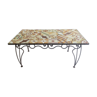 Wrought iron table and cement tile