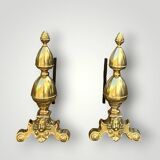 Pair of antique brass and cast iron andirons – Louis XVI style