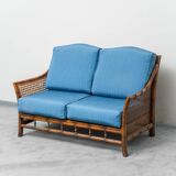 Vintage 2-seater sofa in bamboo and Vienna straw 1960s modernism