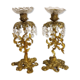 2 Bronze chandeliers and crystals. France 1940s.